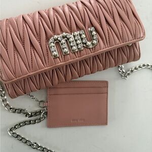 Miu Miu Pink Quilted Chain Wallet
